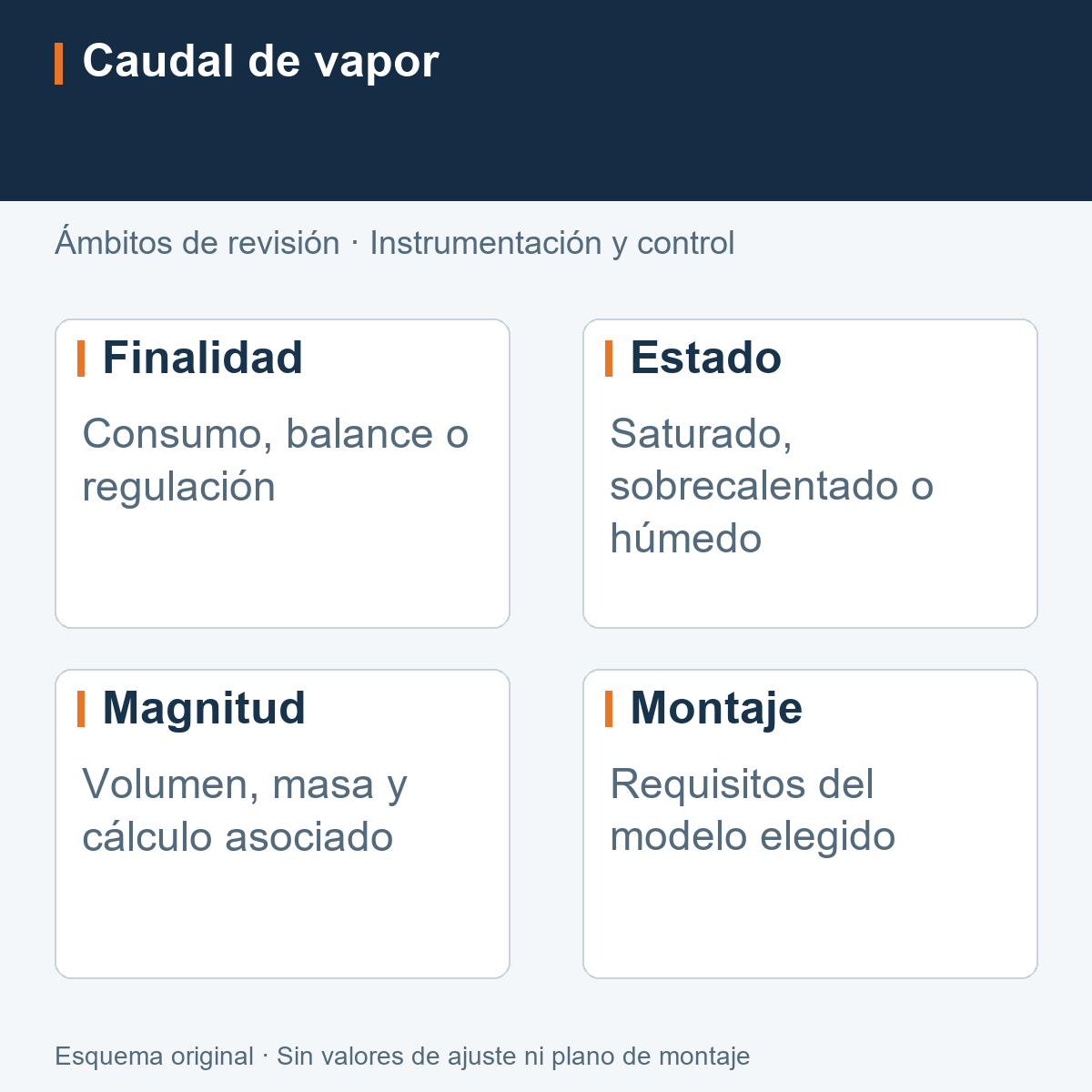 Criterios para medir vapor: finalidad, estado del fluido, magnitud y requisitos de montaje.