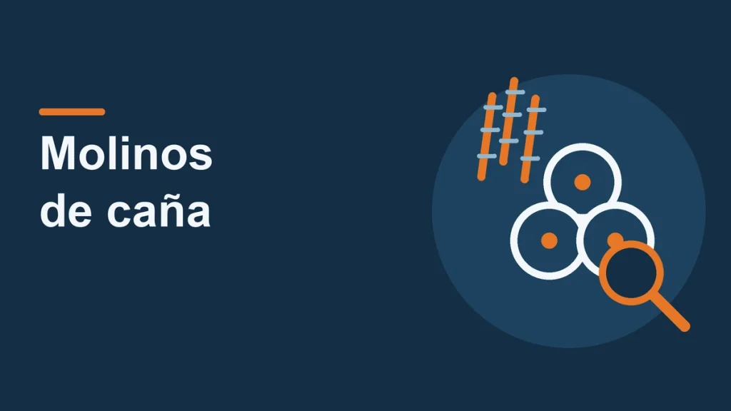 Rodillos conceptuales y caña junto a una lupa para representar la revisión mecánica de un molino.