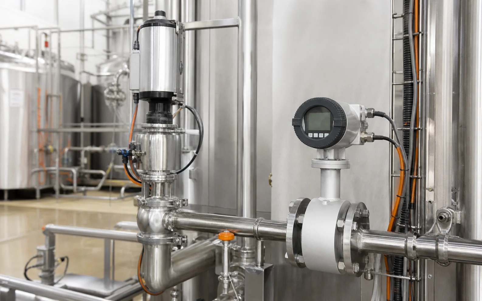 Instrumentación y válvulas en proceso industrial de alimentos y bebidas